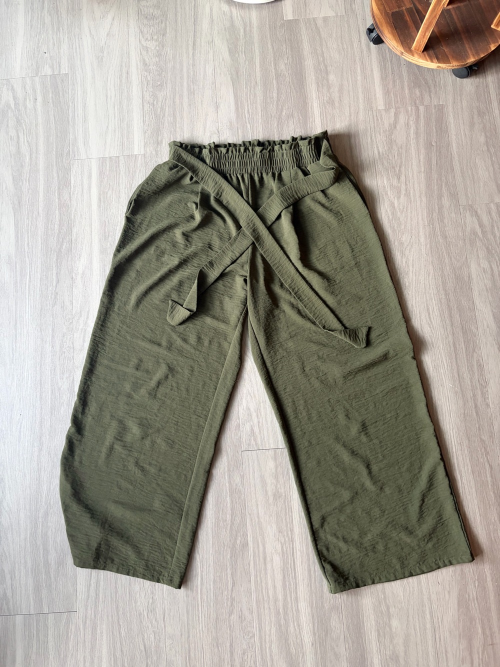 Amazon Olive Green Wide Leg Paperbag Waist Jumpsuit Pants